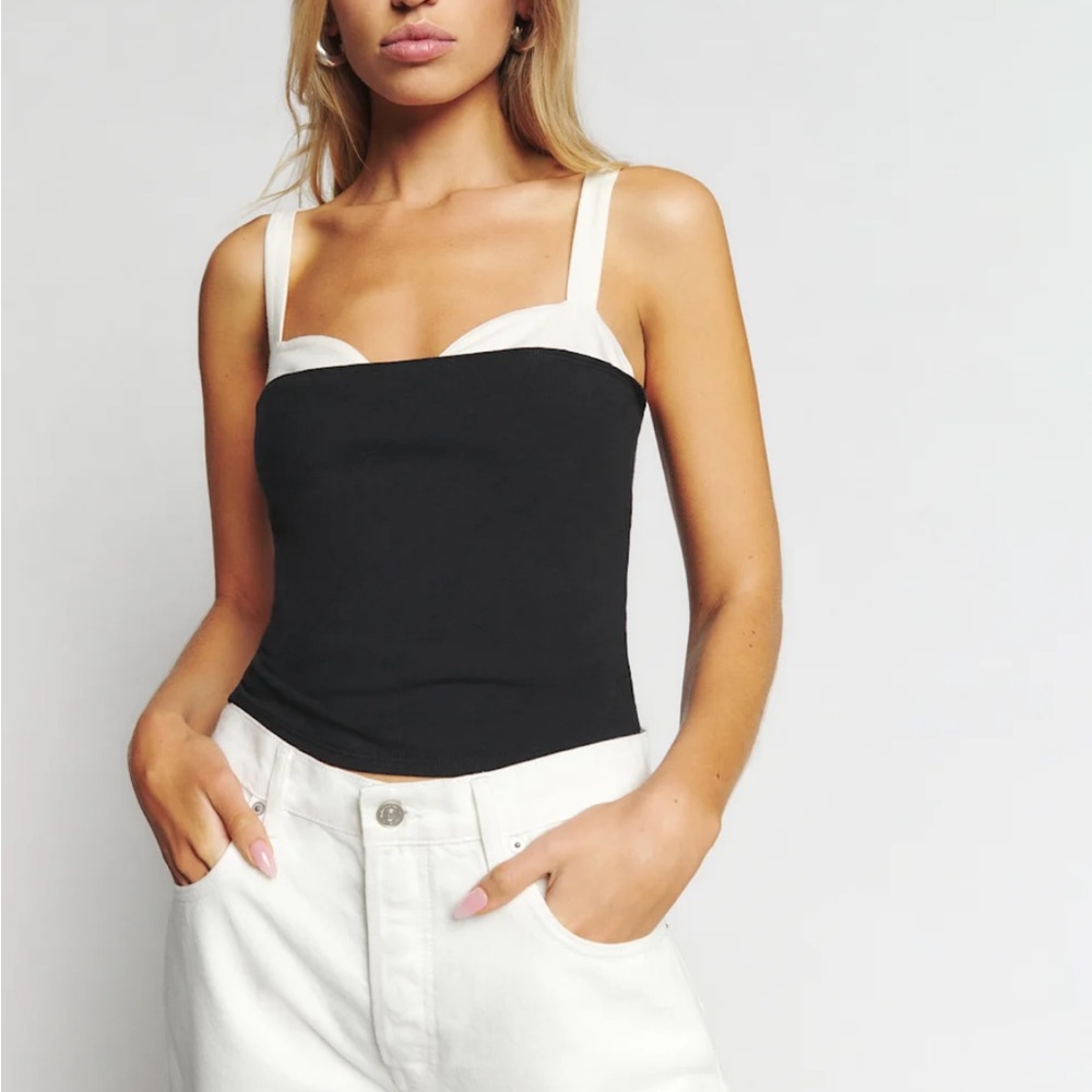 Reformation Harlan Knit Top black and white XS